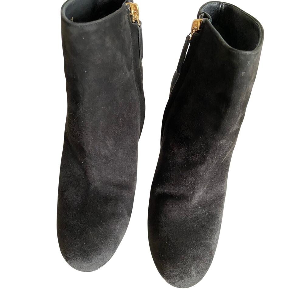 Chanel Black Suede Ankle Boots Quilted Heel CC Gold Cap 39 - Picture 8 of 15